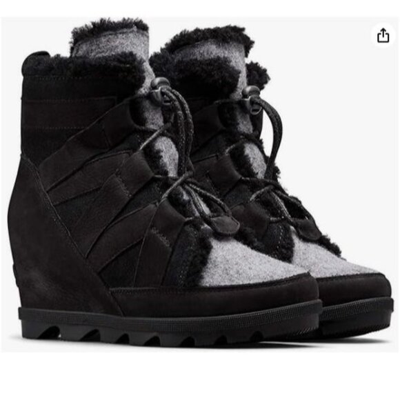 Sorel Joan Of Arctic Wedge II Cozy Black Waterproof Winter Boots Sz 9.5 - Picture 1 of 14
